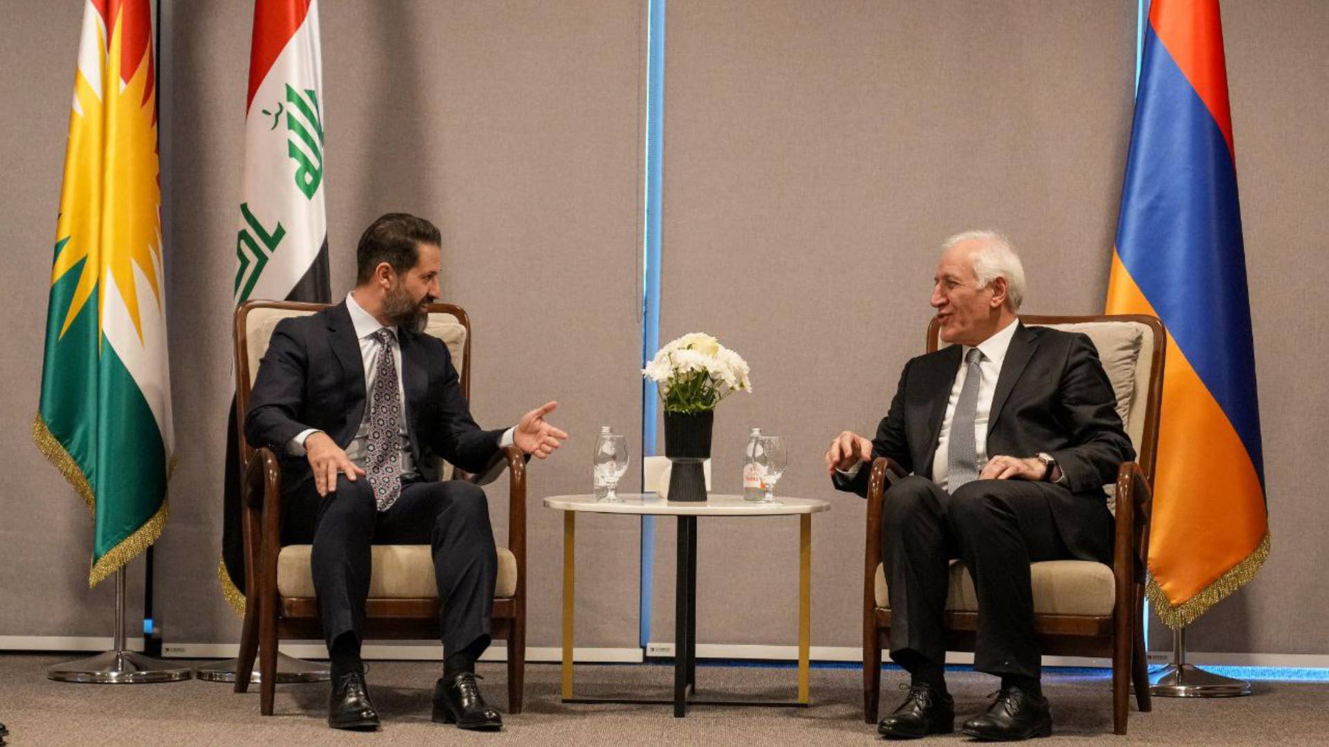  DPM Qubad Talabani on the left & Armenian President Vahagn Khachaturyan on the right.